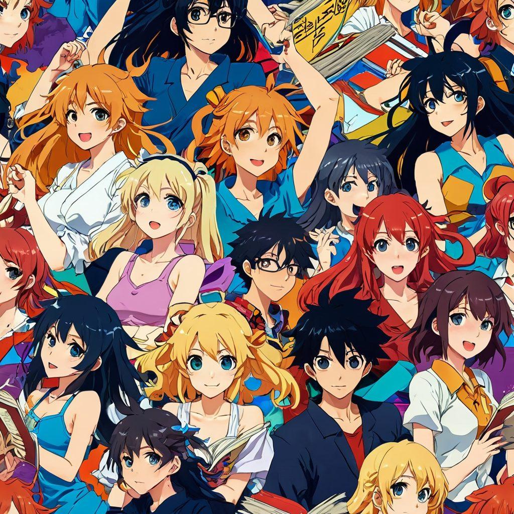 A vibrant and imaginative collage depicting various adult anime characters in unique, playful poses, set against a colorful, swirling background of abstract shapes and patterns. Include elements that hint at adventure and exploration, such as open books or scrolls, signifying a guide. Showcase expressions of excitement and curiosity on the characters' faces. The overall tone should be inviting and whimsical, emphasizing the entertainment aspect of hentai content. super-realistic. vibrant colors. 3D.